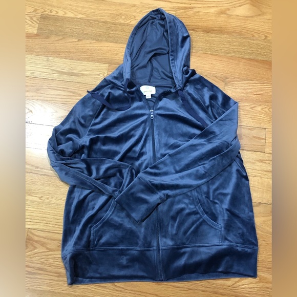 Aerie Offline After Party Velour Jacket Blue Velvet Zip Up Large⭐️ - Picture 3 of 8